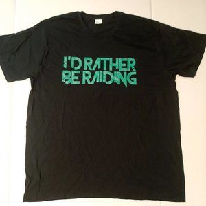 2XL Gamer black t shirt Id Rather Be Raiding green distressed look game font tee